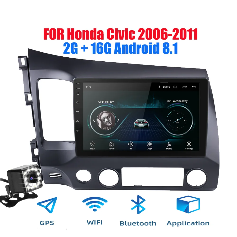 2din Android 9,0 Ouad Core PX6 Автомагнитола стерео для Honda Civic 2006-2011 gps Navi Аудио Видео плеер Wifi BT HDMI DAB - Цвет: Android 8(2G) CAM