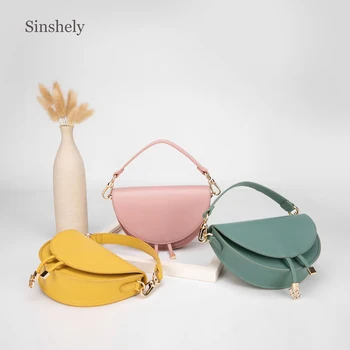 

Half Round Bags For Women 2019 Fashion Brand Designer Pink Saddle Shoulder Bag Luxury Bag Good Quality Leather Bags Ladies