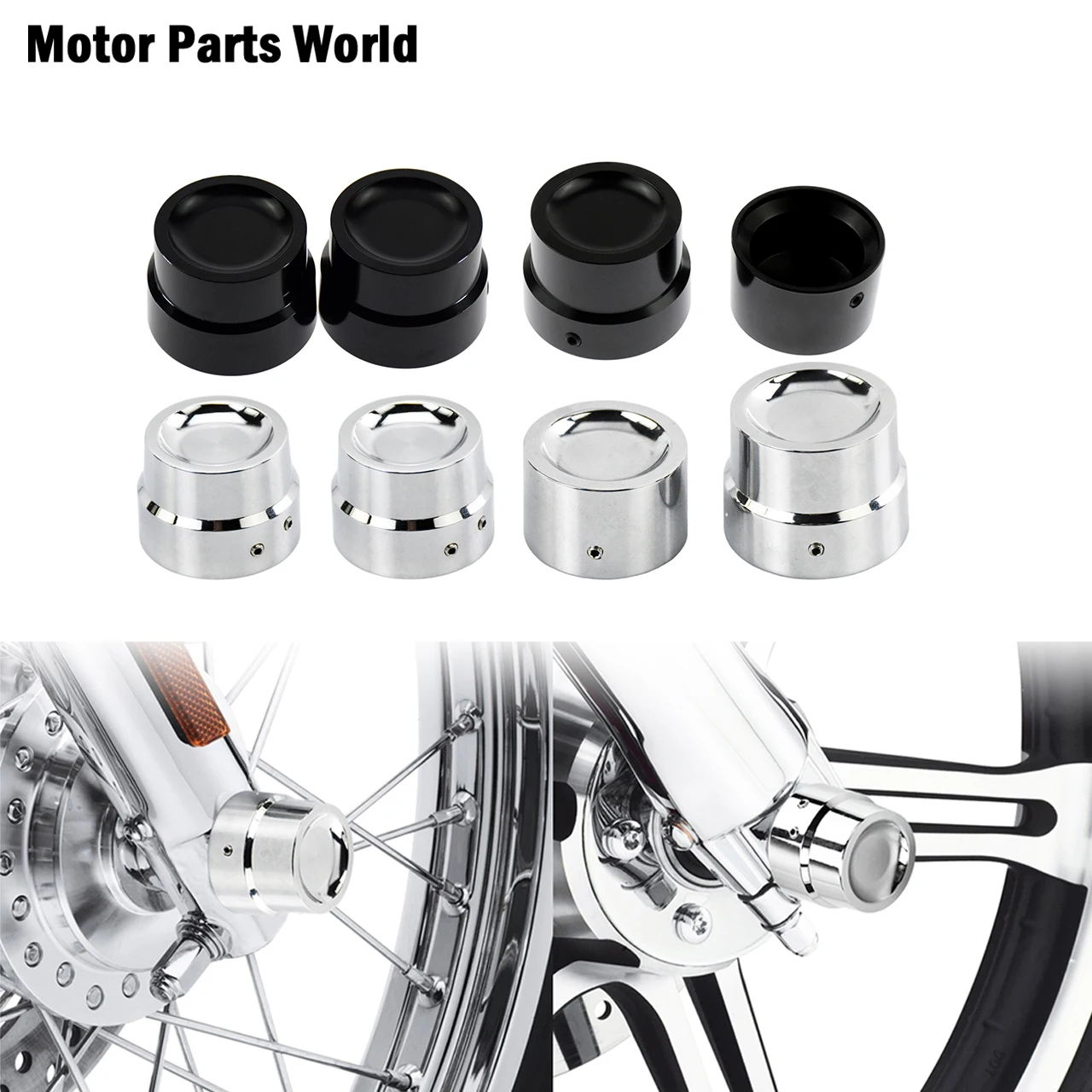 Motorcycle Front & Rear Axle Nut Covers Caps Black Chrome Aluminum For