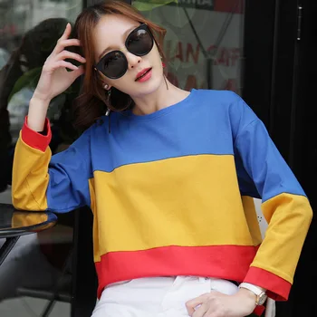 

2019 new women Shirt Splicing Color Tee Shirt Women Long Sleeve T Shirt