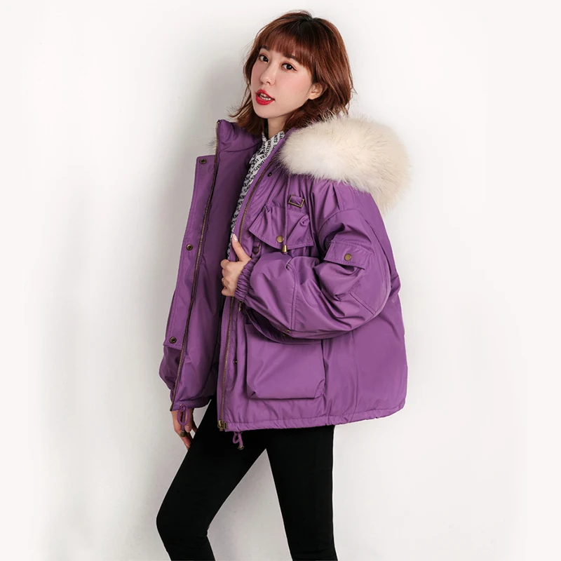 Fitaylor Large Natural Raccoon Fur Down Jacket