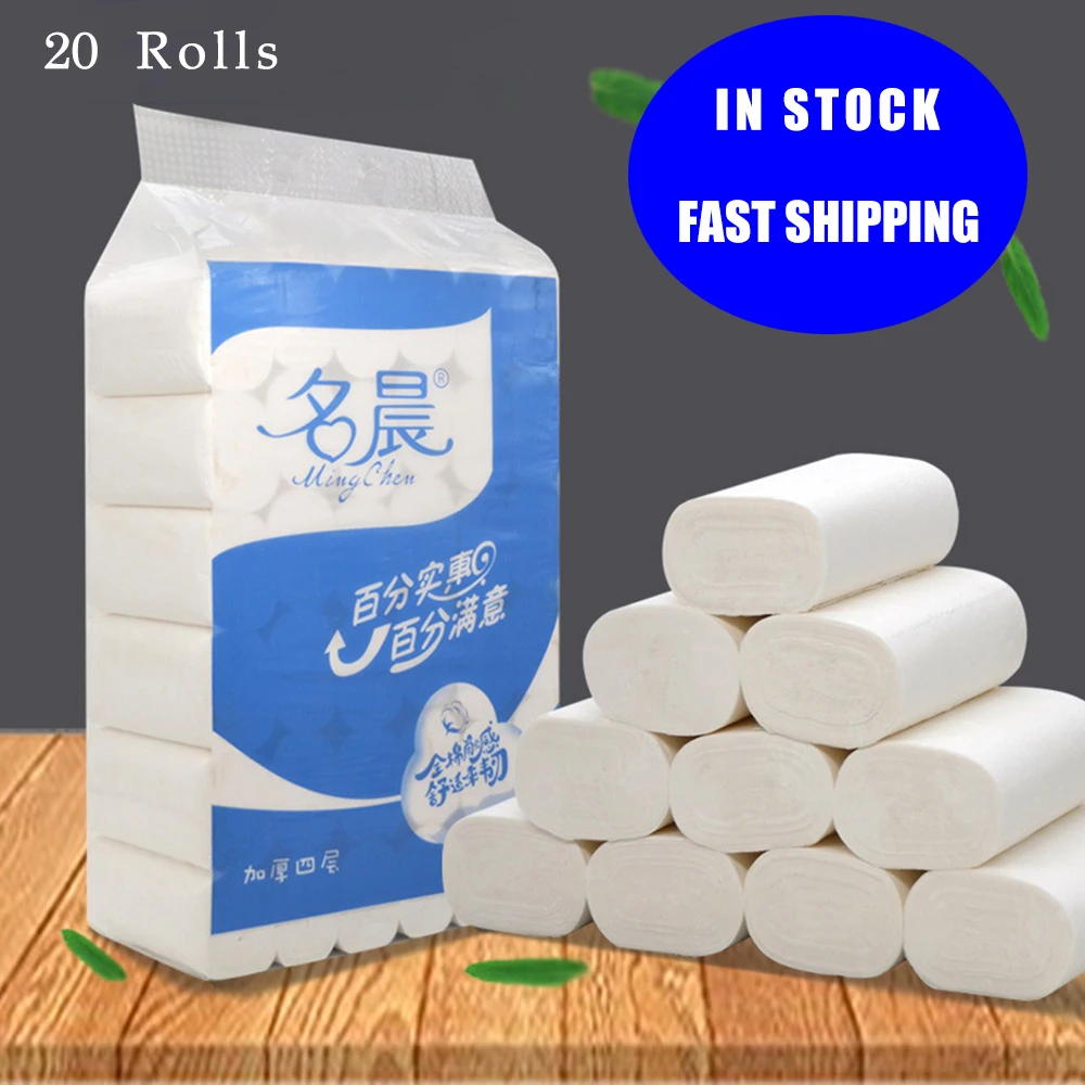 

High Quality In Stock 20 Rolls Toilet Roll Paper 4 Layers Home Bath Toilet Roll Paper Primary Wood Pulp Toilet Paper