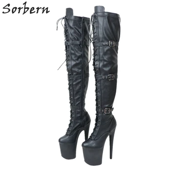 

Sorbern Matt Black Thigh High Boots Women 8Inch Extreme High Heel Long Platform Boot Unisex Straps Unisex Shoe Custom Colors