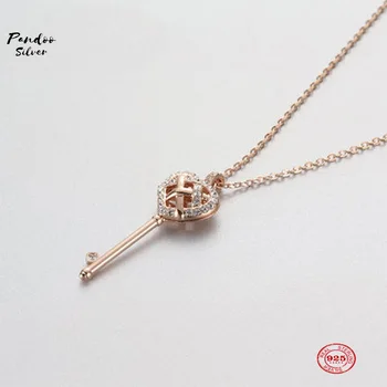 

PANDOO Fashion Charm 925 Sterling Silver Original 1:1 Copy, Romantic Love Key Shape Wild Necklace Female Luxury Jewelry Gifts