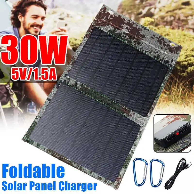 

Portable Mini 30W USB Solar Panel Solar Fast Charger Sun Light Solar Cells Charger for Smartphones Laptop Tablets Outdoor