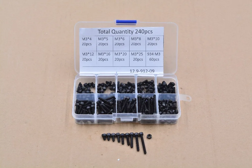 240pcs screws high strength alloy steel screw DIN912 180pcs M3 12.9 class hexagon socket head cap with 60pcs nut | Компьютеры и офис