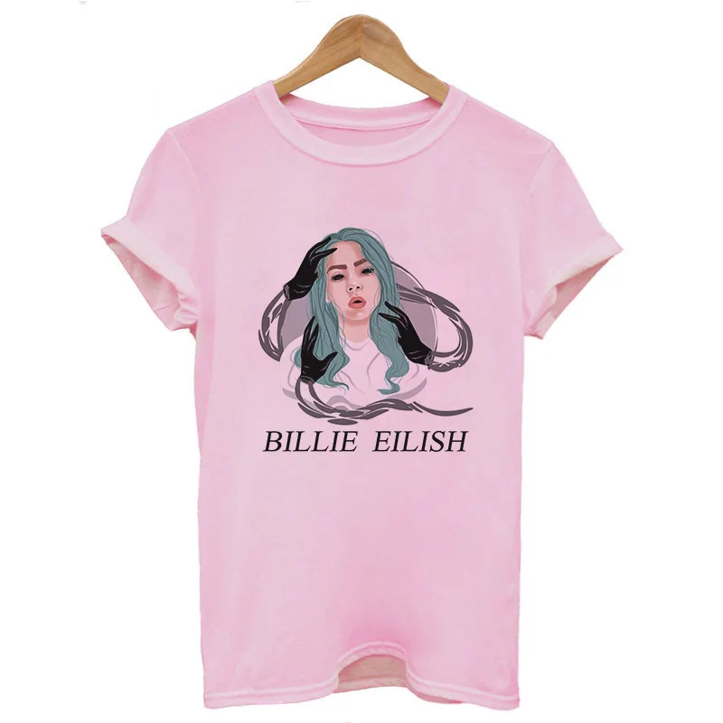 Billie Eilish Футболка женская новая хип-хоп повседневная с круглым вырезом и короткими рукавами летняя футболка высокого качества уличная футболка Топы Футболка - Цвет: 3810-Pink