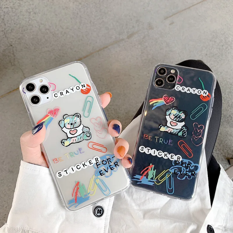 Милый мягкий чехол с граффити медведем для Samsung A72 A52 A21 A21S A30 A50 A70 A51 A71 S9 S10 S20 FE S21 Note 9