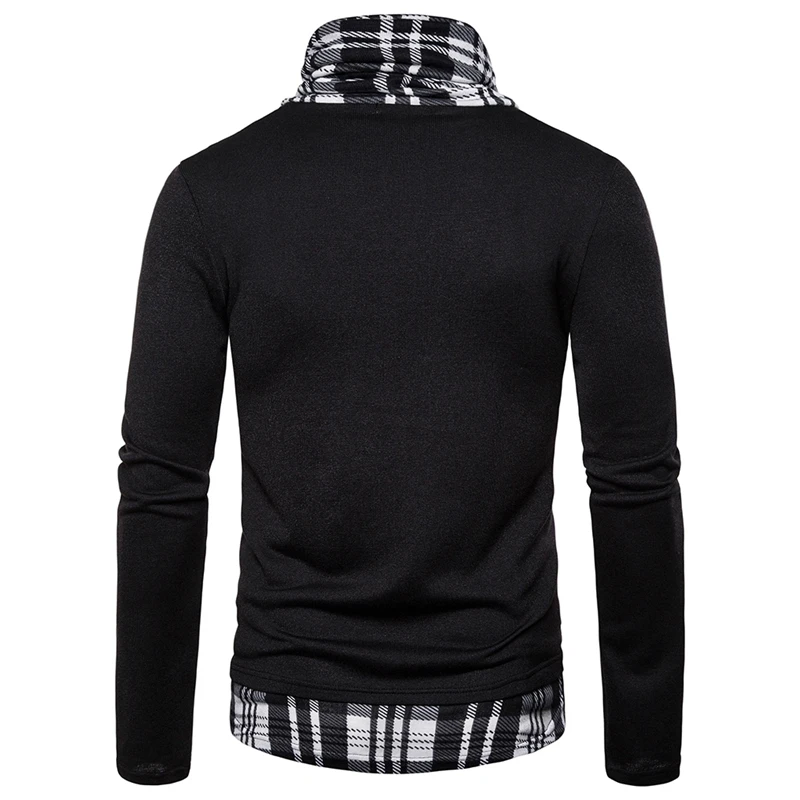 SHUJIN Men's Knitted Sweater Casual Patchwork Jacket Three-color Plaid Deep High Collar Pullover Men's Knitted Sweater SHUJIN Men's Knitted Sweater Casual Patchwork Jacket Three-color Plaid Deep High Collar Pullover Men's Knitted Sweater