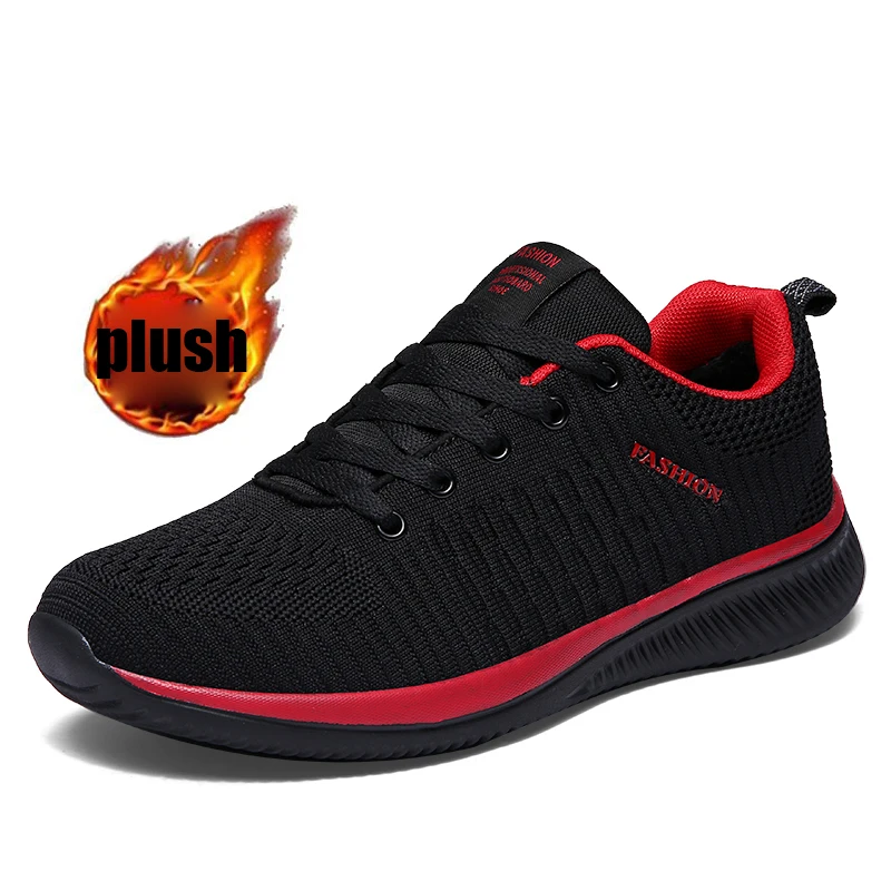 UEXIA/Лидер продаж; летние легкие кроссовки; модные знаменитые стильные мужские туфли на шнуровке; удобные мужские кроссовки в повседневном стиле; обувь - Цвет: Black Red Fur