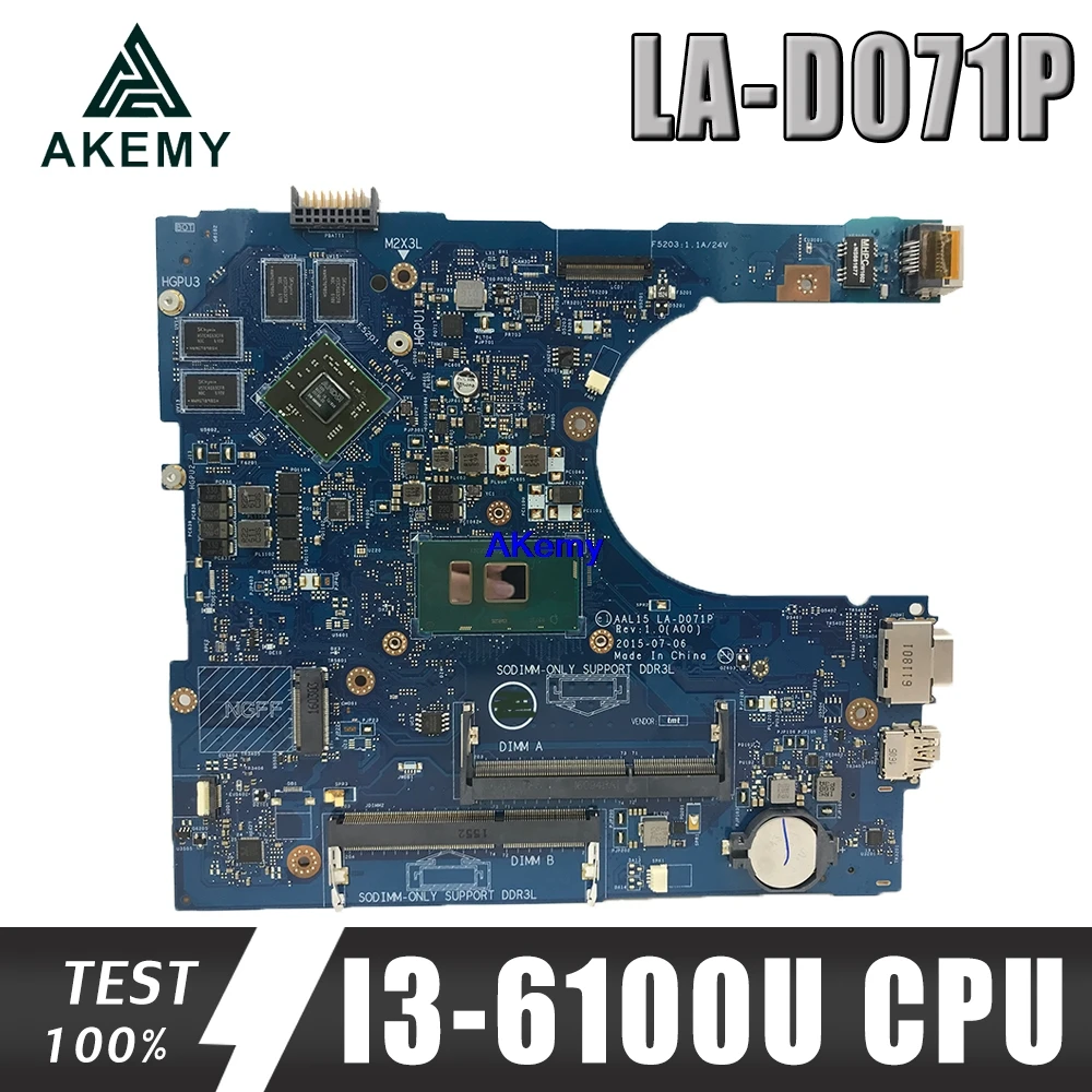Для Dell Inspiron 15 5559 материнская плата для ноутбука AAL15 LA-D071P с i3-6100U материнская плата для процессора протестированная работа