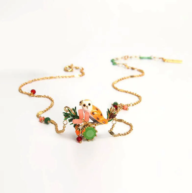 CSxjd ручной работы дизайн эмалированная глазурь милая сова цветы драгоценный камень ожерелье серьги браслеты и кольца - Окраска металла: necklace C