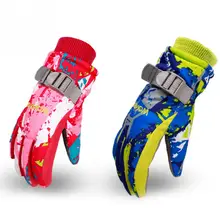 Зимние теплые лыжные перчатки с принтом для мальчиков и девочек, спортивные перчатки для снегохода, ветрозащитные зимние перчатки для детей от 4 до 10 лет