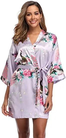 Fashion Satin Robe Female Bathrobe Sexy peignoir femme Silk Kimono Bride Dressing gown sleepwear Night Grow For Women