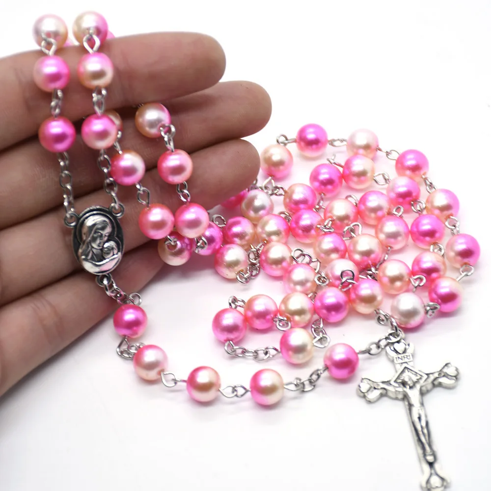 Unique Gradient Color Prayer Beads Crucifix Cross Rosary Necklaces Our