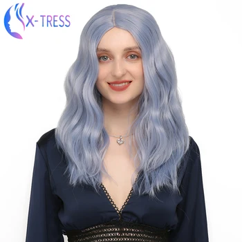 

Synthetic Blue Wigs For Women Shoulder Length Natural Wave Colored Wig High Temperature Fiber Halloween Cosplay Wig