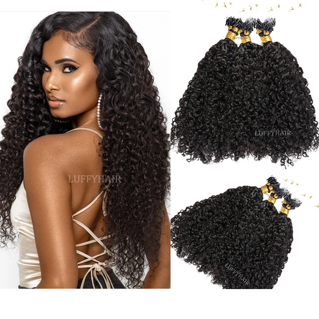 Kinky Curly Tip Microlinks Human Hair Extensions  Curly Micro Bead Hair  Extensions - Hair Weaving - Aliexpress