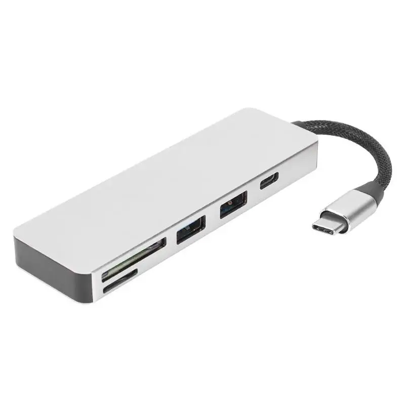 ALLOYSEED 5 в 1 USB3.0 тип-c TF безопасный считыватель цифровых карт компьютерная периферийная USB-C концентратор конвертер аксессуары - Цвет: Серебристый