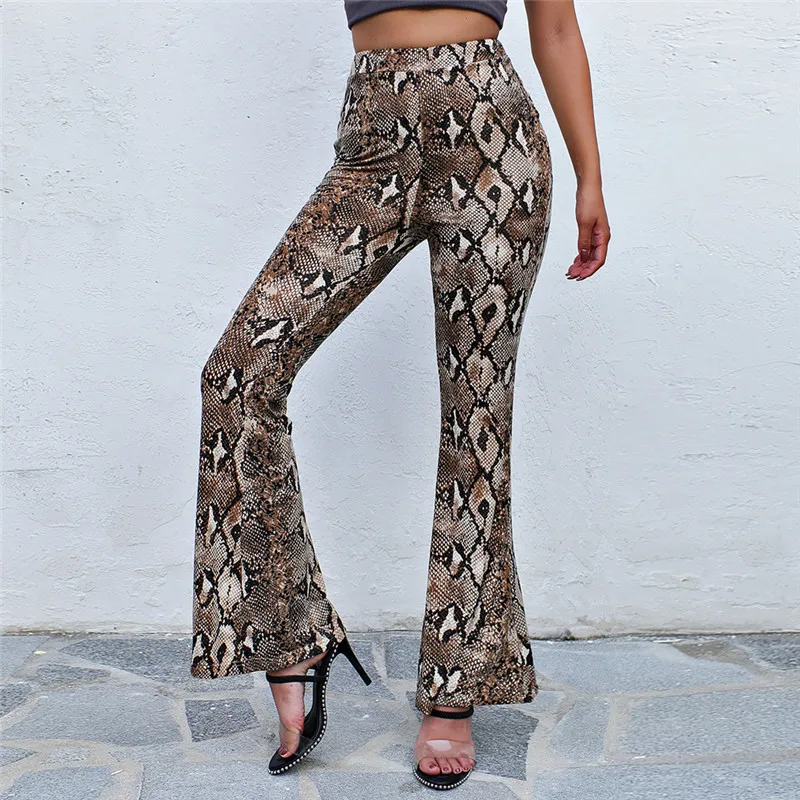 

Woman Pants 2020 High Waist Casual Flared Pants Snakeskin Pattern Trousers Mujer Pantalones Calças Mulher Spodnie женские ан