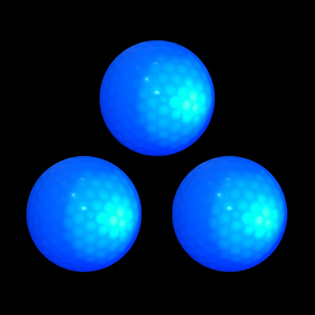 Set of 3 Night Blue LED Light Up Golf Balls Standard Balls 42.6mm - Durable and Elastic Double Layer Golf Balls