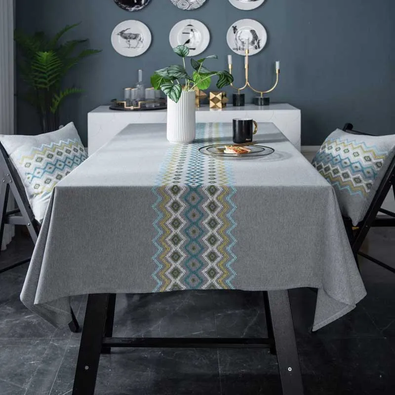  Embroidery Flower Table Cloth Cotton/Linen Tablecloth Solid Color Rectangule Dining/Coffee Table Co