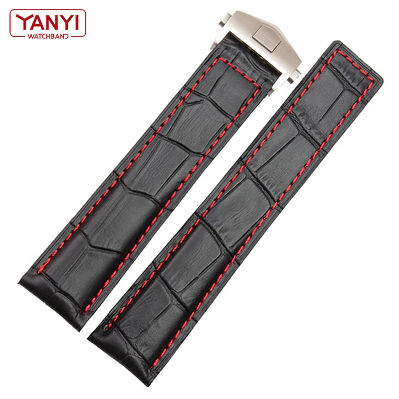 Premium Genuine Leather Watch Strap with Fold Buckle - Elegant Wrist Accessory