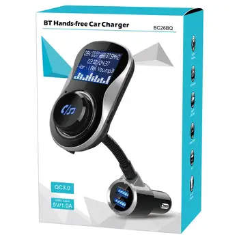 

BT Hands-Free Car Charger BC26BQ Wireless Bluetooth MP3 Player Radio Transmitter FM Fast USB Charger AUX LCD Display For Car