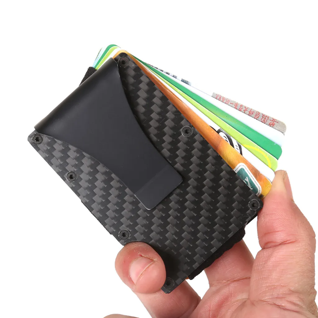 Металлический мини зажим для денег, брендовый Модный черный карбоновый держатель для кредитных карт, ID, RFID, анти-вор, коробка для карт, кошельки