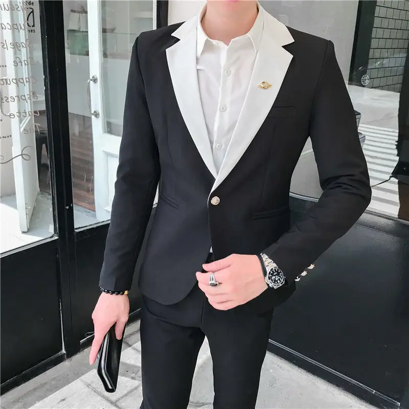 

Мужской белый костюм Ternos с длинным рукавом, пальто, мужской модный приталенный костюм парикмахера, костюм из 2 предметов, осенний мужской костюм для смокинга