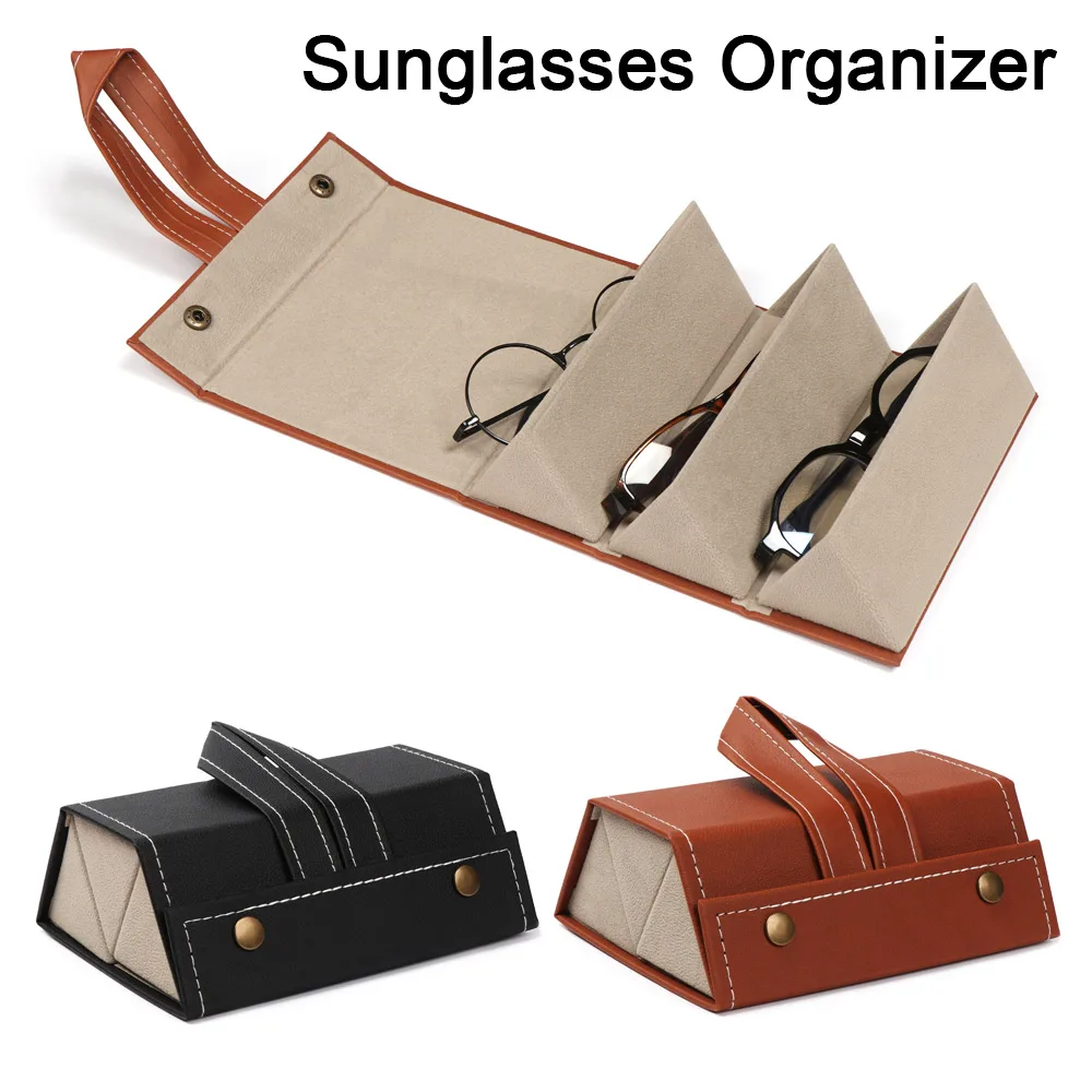 Eyeglasses Sunglasses Storage Organizer Case Leather 6 Slots 