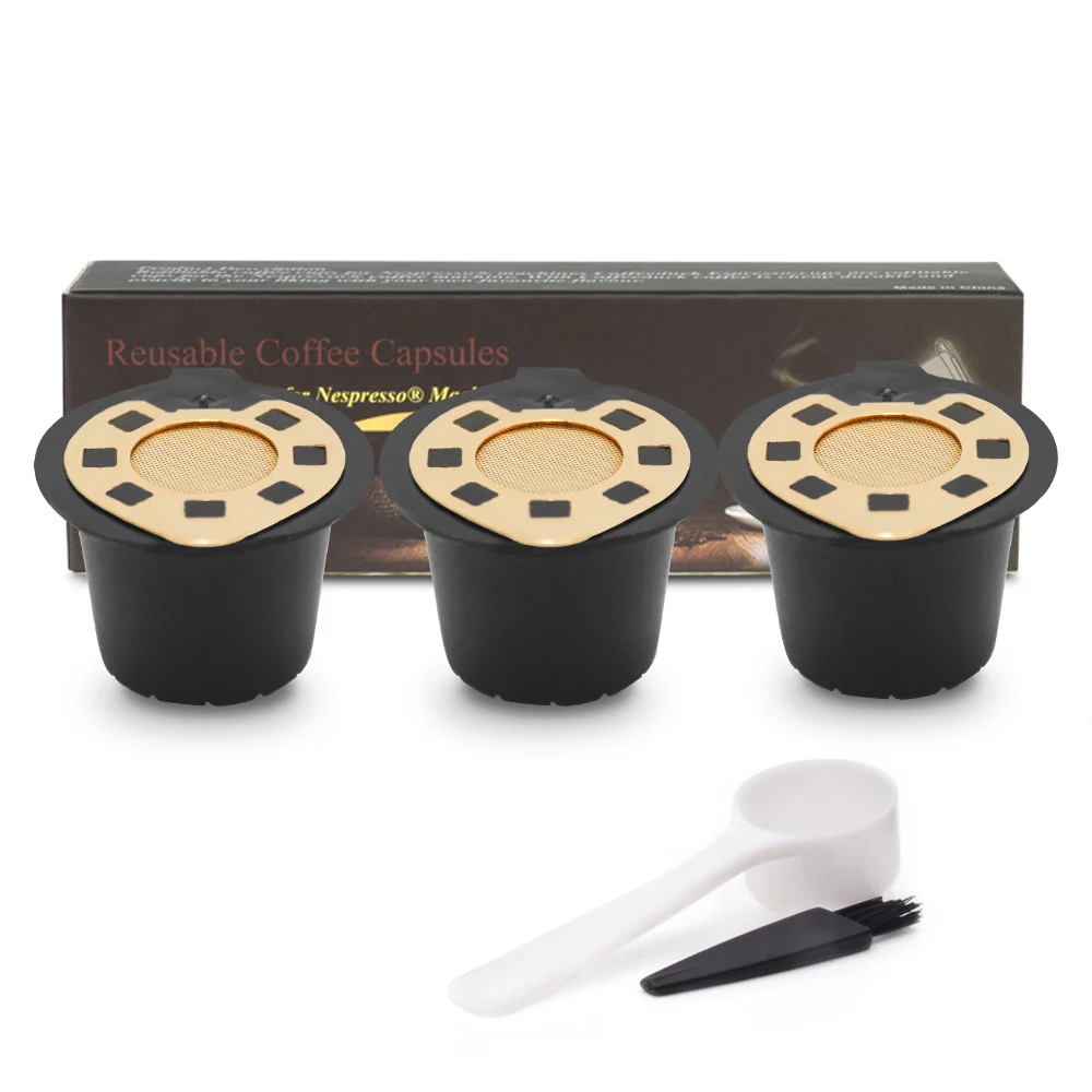 

New 3 Pcs/set Upgraded Version Coffee Capsules Filter Cup Refillable Reusable Coffee Capsule Pods For Nespresso Machines Spoon
