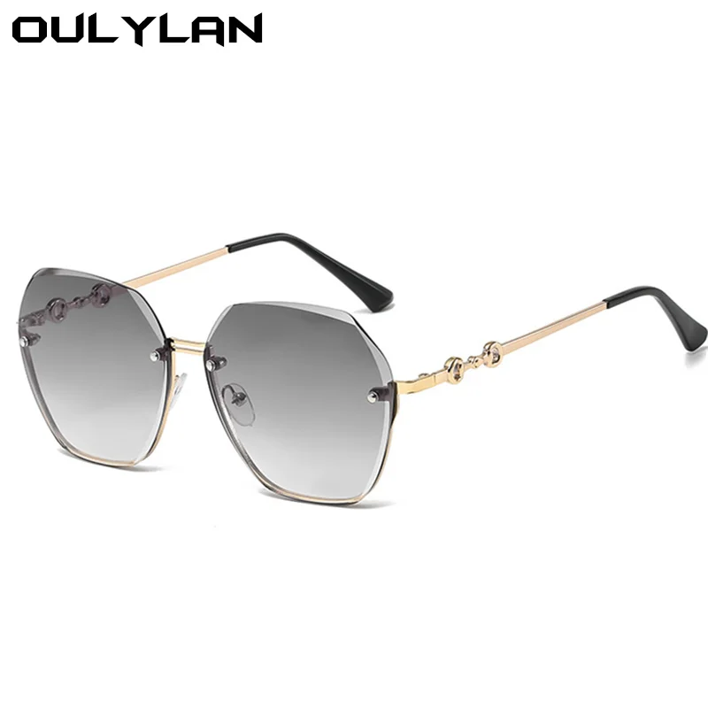 Oulylan Trimming Rimless Sunglasses Women Fashion Irregular Gradient Pink Sun Glasses Ladies Oversized Shades Eyewear UV400
 3