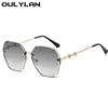 Oulylan Trimming Rimless Sunglasses Women Fashion Irregular Gradient Pink Sun Glasses Ladies Oversized Shades Eyewear UV400
 3