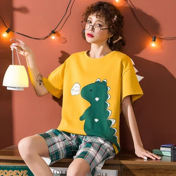 

Summer Cotton Pajama Sets Leisure Sleepwear Set Women Comfortable Pyjamas Plus Size 3XL 4XL 5XL Short Sleeve Casual Home Wear