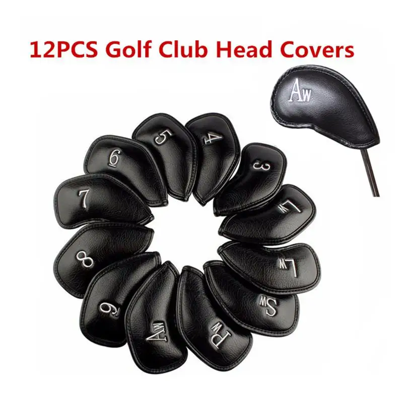 

12pieces / set Exquisite PU Golf Club Iron Head Covers Golf Head Protector Games Iron Club Head Cover Sets Cover Accessories