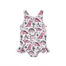 Lioraitiin 2-5Years Toddler Baby Girl Summer Fashion Off Shoulder Swimwear Sleeveless Dinosaur Printed Jumpsuit Romper Clothing
