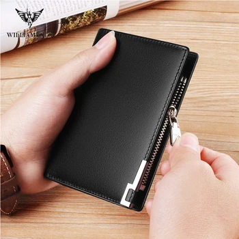

Williampolo fashion leather wallet men's short high quality credit card clip zipper coin pocket driver's license leather case