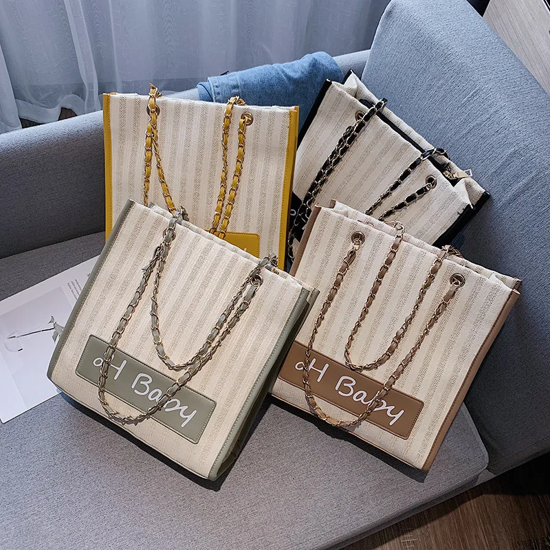 

2019 Popular Bag Women's Large Capacity Bag with Chain Women's Western Style Versatile Shoulder Bag Fashion Textured Weaving Wom