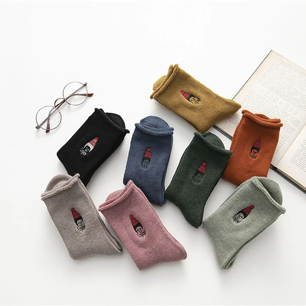 Носки для девочек и женщин, носки для колледжа, женские модные плотные теплые хлопковые носки средней длины с вышивкой,# y4
