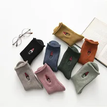 Носки для девочек и женщин, носки для колледжа, женские модные плотные теплые хлопковые носки средней длины с вышивкой,# y4