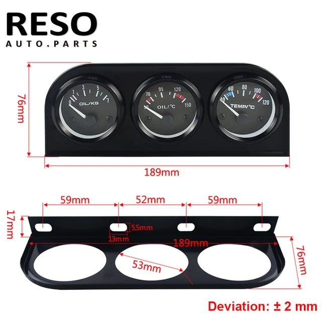 Monitor 3 In 1 Per Auto - Voltmetro, Temperatura Olio, Pressione Olio, 52mm, DC 12V, Nero - Foto 9