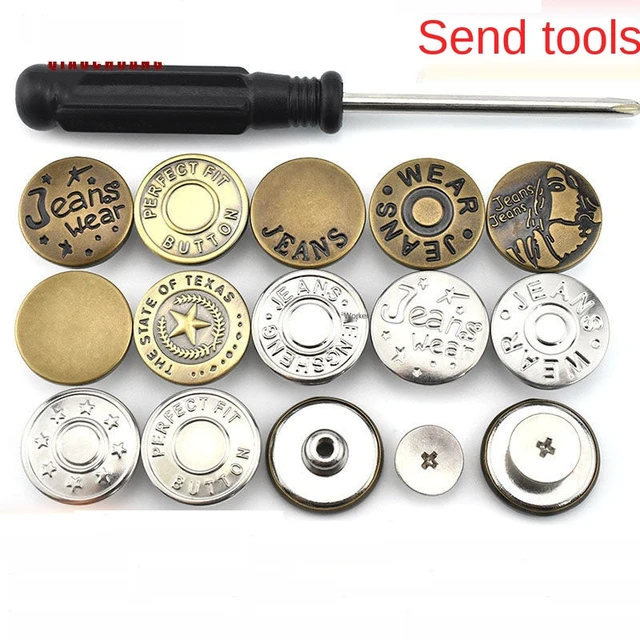 6 Pcs Jeans Buttons Replacement 17mm No Sewing Metal Button Repair Kit  Nailless Removable Jean Buttons Replacement Combo