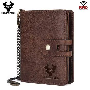 

HUMERPAUL Men RFID Short Wallet 100% Cow Leather Purse Male Cards Holder Zipper Coin Wallet Soft Short Wallet