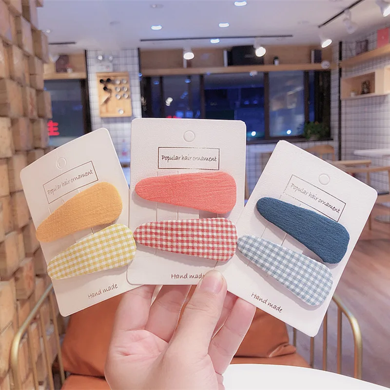 

1 Pair Korean New Autumn and Winter Simple Plaid Fabric Children's BB Clip Girl Princess Fashion Colorful Hairpins Headwear