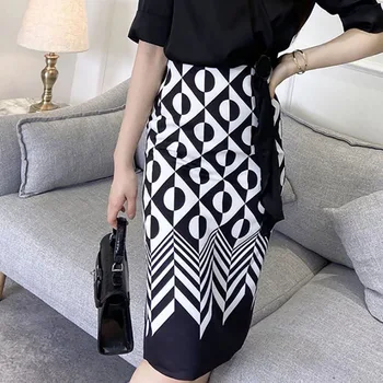 

Women's Skirts Spring Midi Knee Length Elegant Button High Waist Female Long Hip Skirt