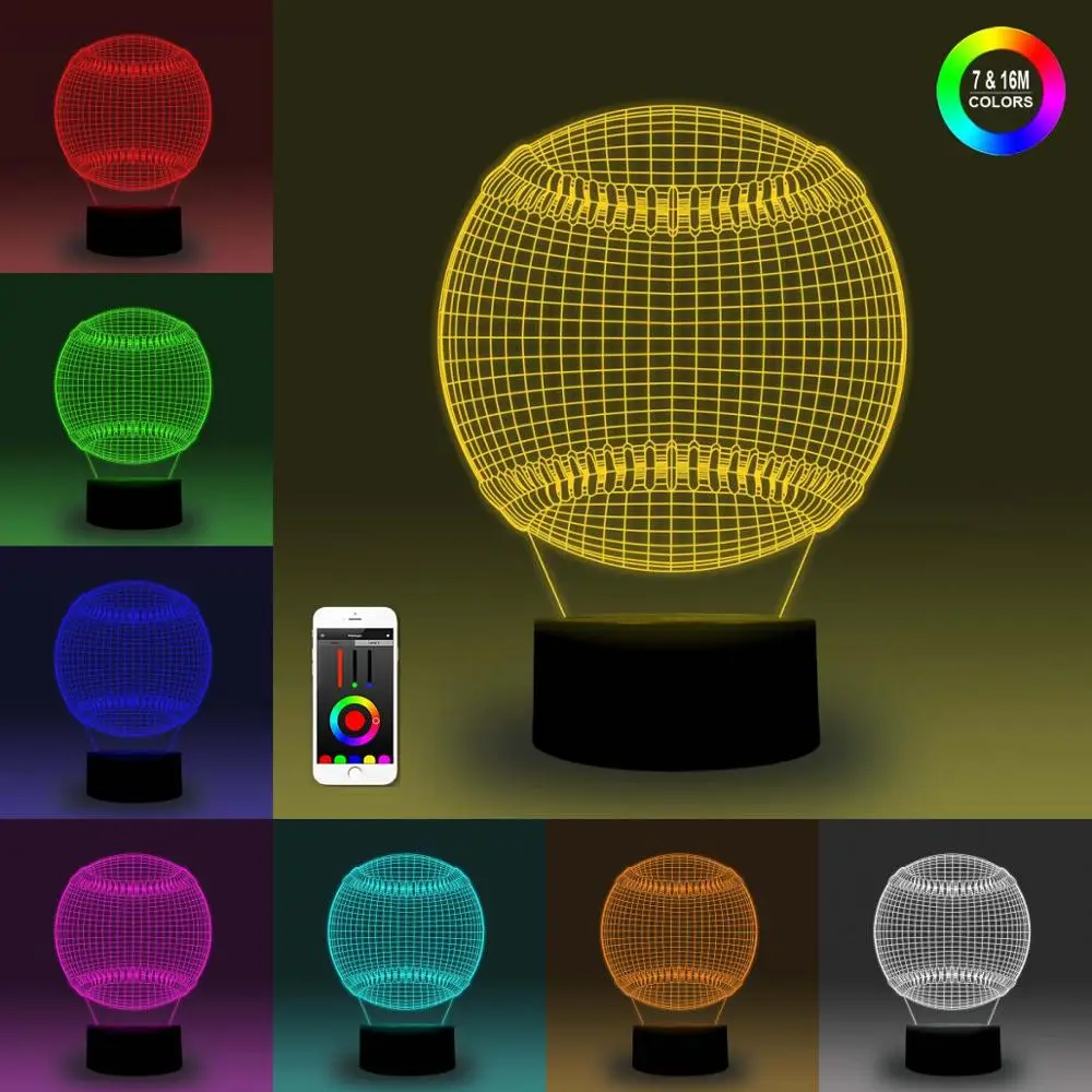 

NiteApps 3D Baseball Night Light Desk Table Illusion Decoration Lamp Holiday Birthday Gift APP/Touch Control