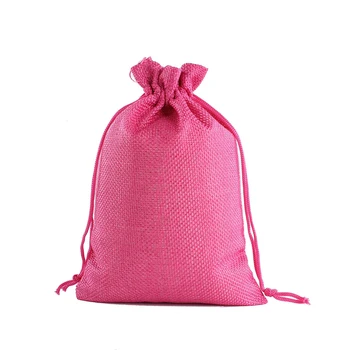 

50Pcs/lot Rose Red Linen Drawstring Natural Burlap Bag Jute Gift Bags Multi Size Jewelry Packaging Wedding Bags Jewelry Pouches
