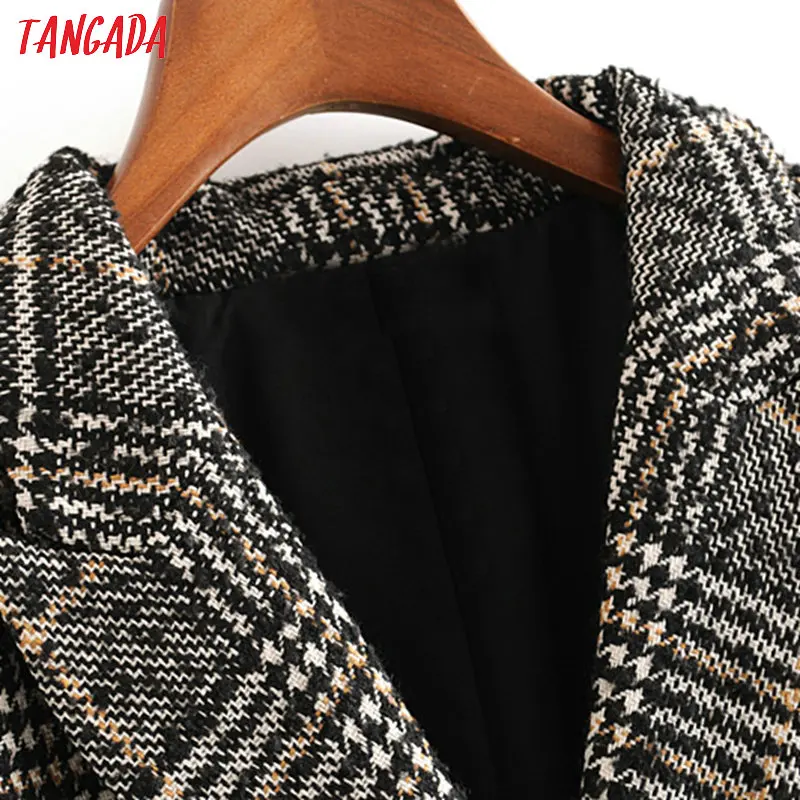 Tangada для женщин осень зима двубортный пиджак повседневное Дамы Винтаж плед Блейзер карманы Топы 3H158