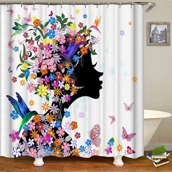 

Art design graffiti art hip hop girl modern architecture shower curtain bathroom decor Bathroom Curtain