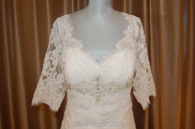 V Neck Half Sleeve Sheer Illusion Lace Appliques Custom Made Vestido De Noiva Renda Vintage Plus Size Wedding Dress